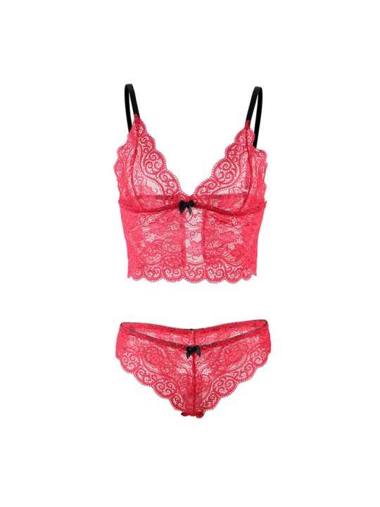 SUBBLIME - 953904 CAMICIA DA NOTTE IN SETA E PIZZO + SLIP ROSSO L/XL