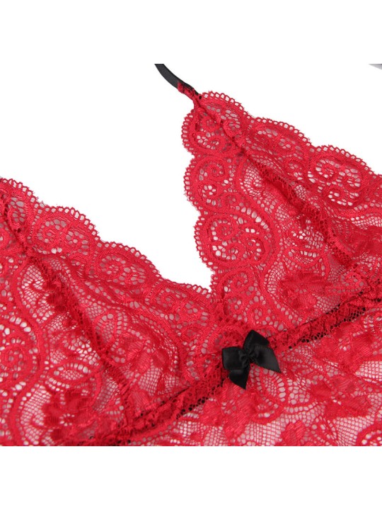 SUBBLIME - 953904 CAMICIA DA NOTTE IN SETA E PIZZO + SLIP ROSSO L/XL