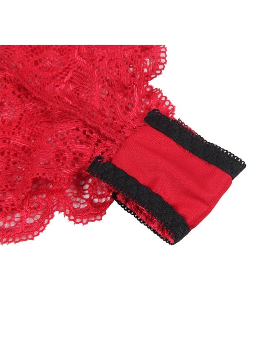 SUBBLIME - 953904 CAMICIA DA NOTTE IN SETA E PIZZO + SLIP ROSSO L/XL