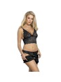 SUBBLIME - 953911 CAMICIA DA NOTTE IN SETA E PIZZO + SLIP NERO S/M