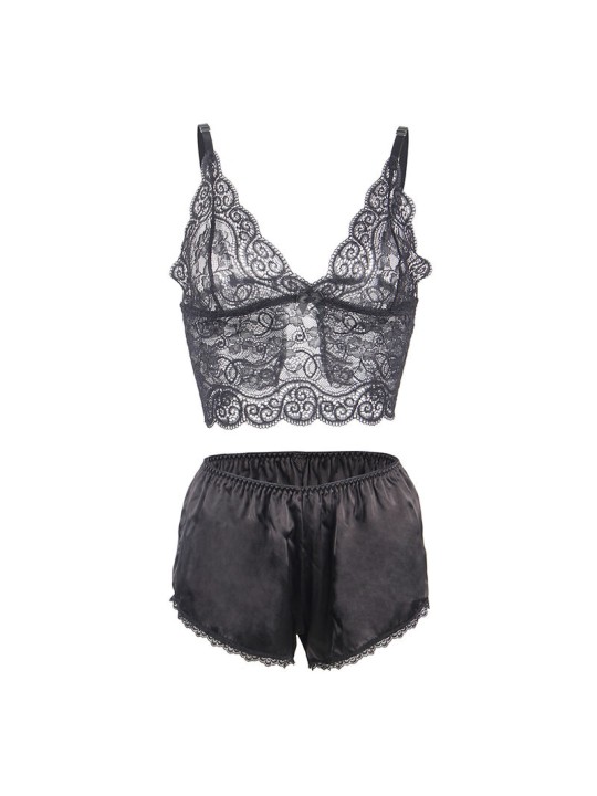 SUBBLIME - 953911 SET 3 PIEZAS ENCAJE Y SATEN NEGRO S/M