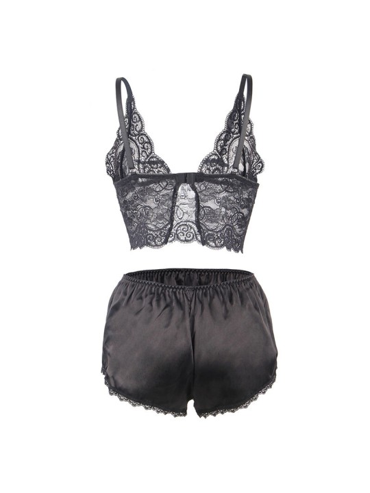 SUBBLIME - 953911 SET 3 PIEZAS ENCAJE Y SATEN NEGRO S/M