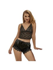 SUBBLIME - 953935 LÄSSIGE SEIDENNACHTHEMD + SPITZENHOSE SCHWARZ S/M
