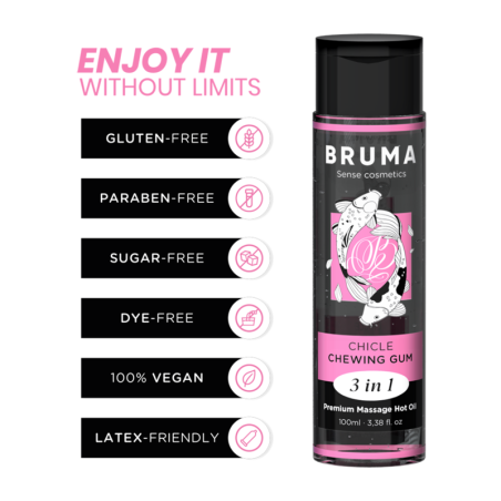 BRUMA - PREMIUM-MASSAGEÖL MIT WÄRMEEFFEKT, GUM-GESCHMACK 3 IN 1 - 100 