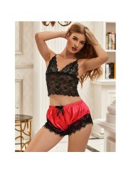 SUBBLIME - 953966 LÄSSIGE SEIDE NACHTHEMD + SPITZENHOSE SCHWARZ/ROT L/
