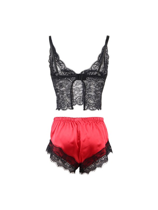 SUBBLIME - 953966 CASUAL SILK NIGHTGOWN + LACE PANTS BLACK/RED L/XL