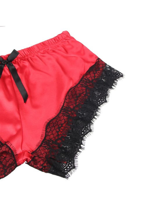 SUBBLIME - 953966 CASUAL SILK NIGHTGOWN + LACE PANTS BLACK/RED L/XL