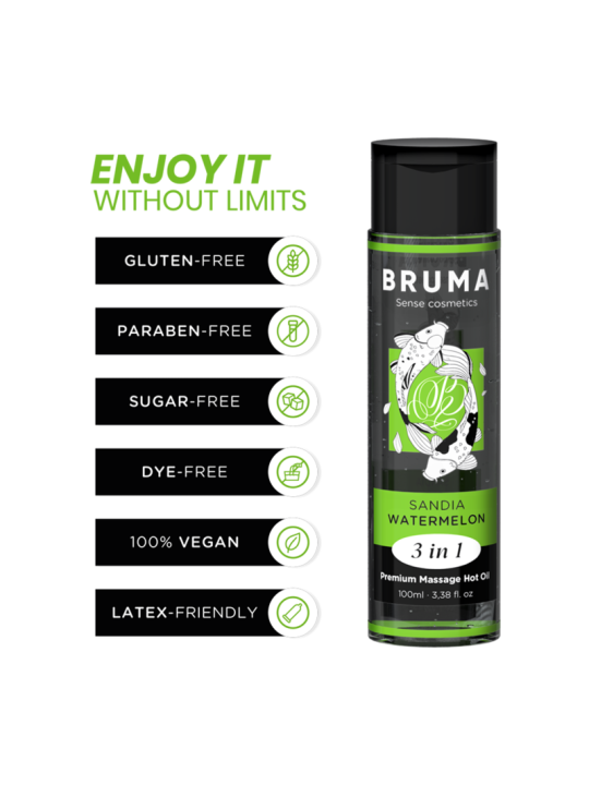 BRUMA - HUILE DE MASSAGE PREMIUM EFFET CHALEUR SAVEUR DE PASTÈQUE 3 EN