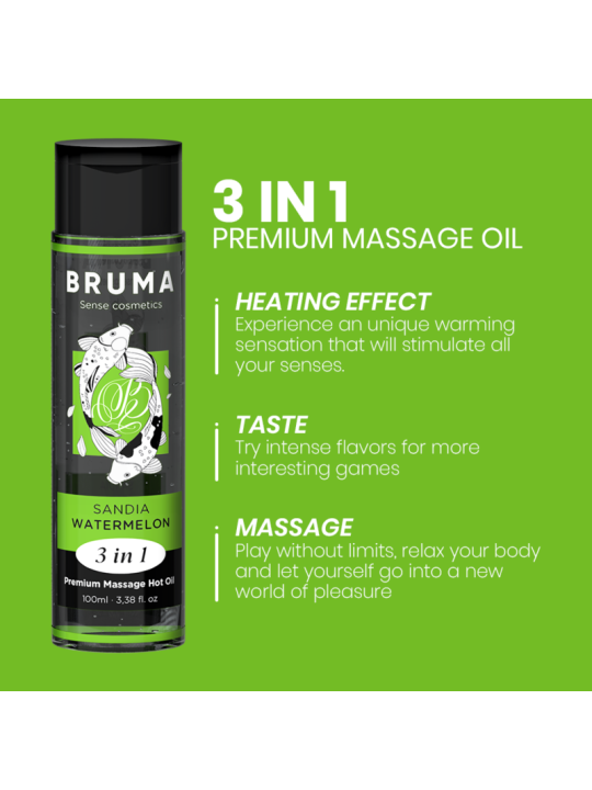 BRUMA - HUILE DE MASSAGE PREMIUM EFFET CHALEUR SAVEUR DE PASTÈQUE 3 EN