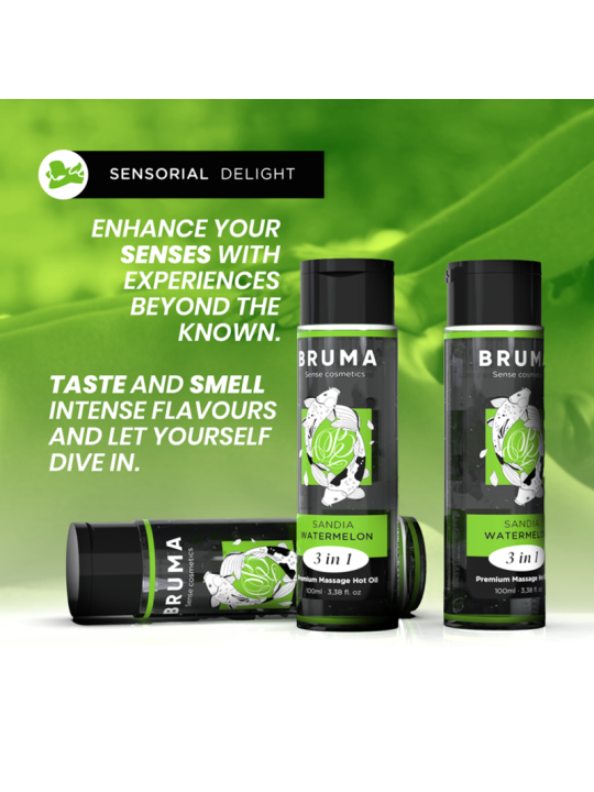 BRUMA - HUILE DE MASSAGE PREMIUM EFFET CHALEUR SAVEUR DE PASTÈQUE 3 EN