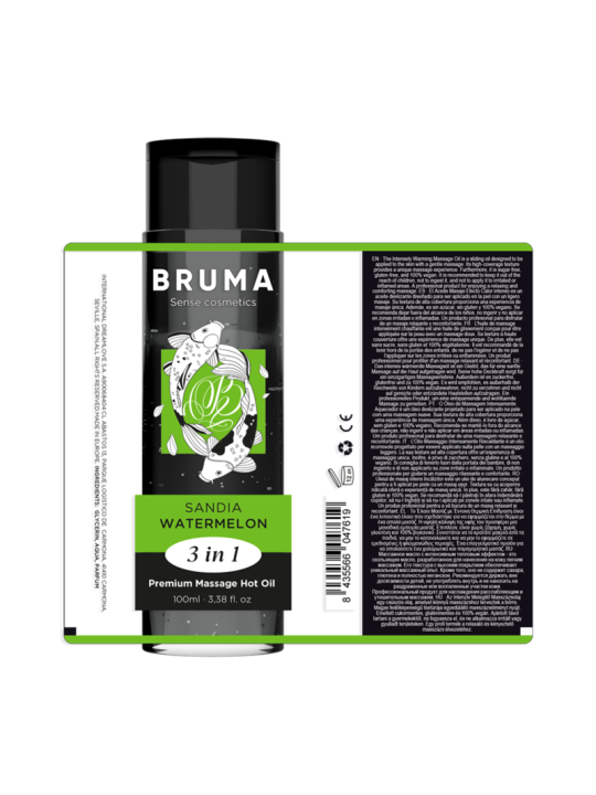 BRUMA - HUILE DE MASSAGE PREMIUM EFFET CHALEUR SAVEUR DE PASTÈQUE 3 EN