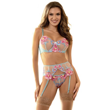 SUBBLIME - 954109 SUJETADOR + PANTIES CON LIGUERO DISEÑO FLORAL AZUL S