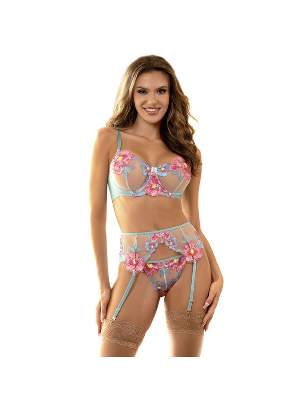 SUBBLIME - 954109 BH + SLIPJE MET KOUSENBAND BLAUW BLOEMENDESIGN S/M