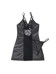 SUBBLIME - 954178 VESTIDO + TANGA COURO PRETO L/XL
