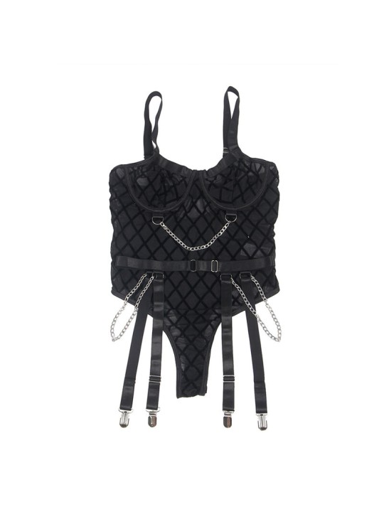SUBBLIME - 954277 BODY MET KETTINGEN + KOUSENBAND ZWART L/XL