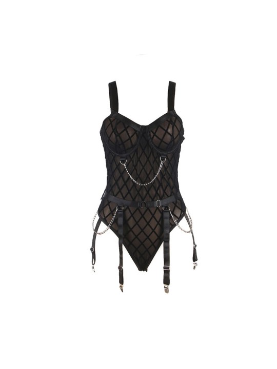 SUBBLIME - 954277 BODY MET KETTINGEN + KOUSENBAND ZWART L/XL