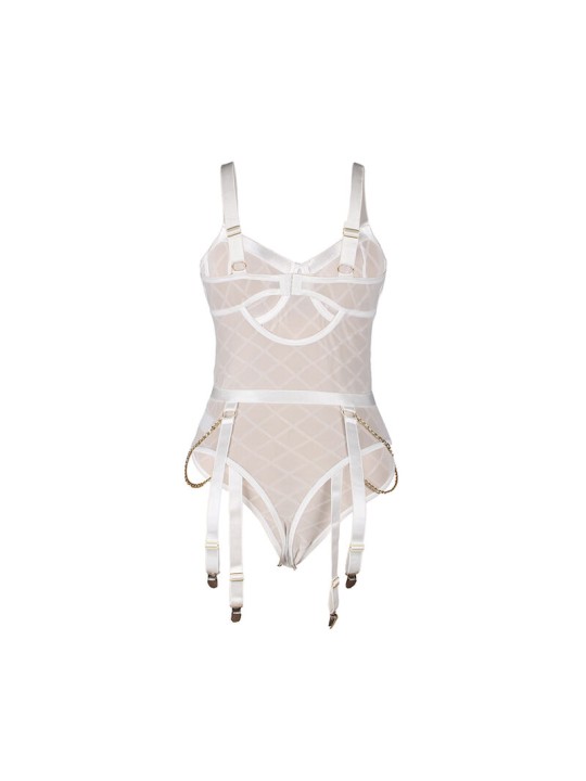 SUBBLIME - 954291 BODY MIT KETTEN + STRUMPFGÜRTEL WEISS L/XL