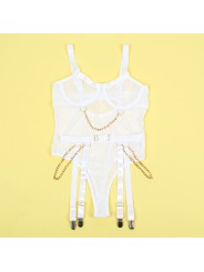 SUBBLIME - 954291 BODY MIT KETTEN + STRUMPFGÜRTEL WEISS L/XL