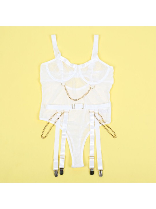 SUBBLIME - 954291 BODY CON CATENE + CINTURA GIACCHE BIANCO L/XL