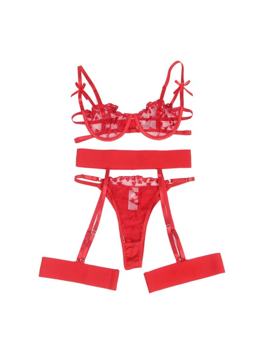 SUBBLIME - 954338 BH + STRING + STRUMPFGÜRTEL MIT HERZDRUCK ROT L/XL