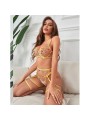 SUBBLIME - 954352 SUJETADOR + TANGA + LIGUEROS DISEÑO FLORAL AMARILLO 