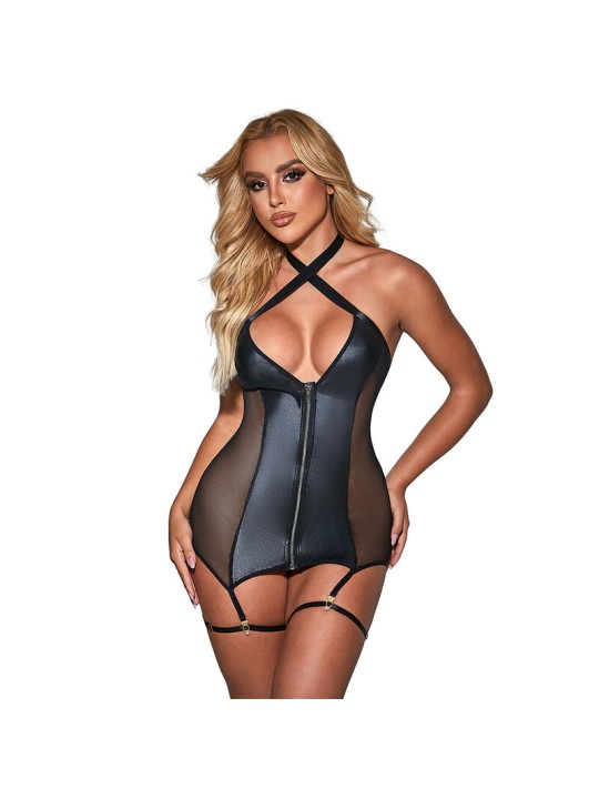 SUBBLIME - 954451 VESTIDO SEXY DE MALHA COURO PRETO L/XL