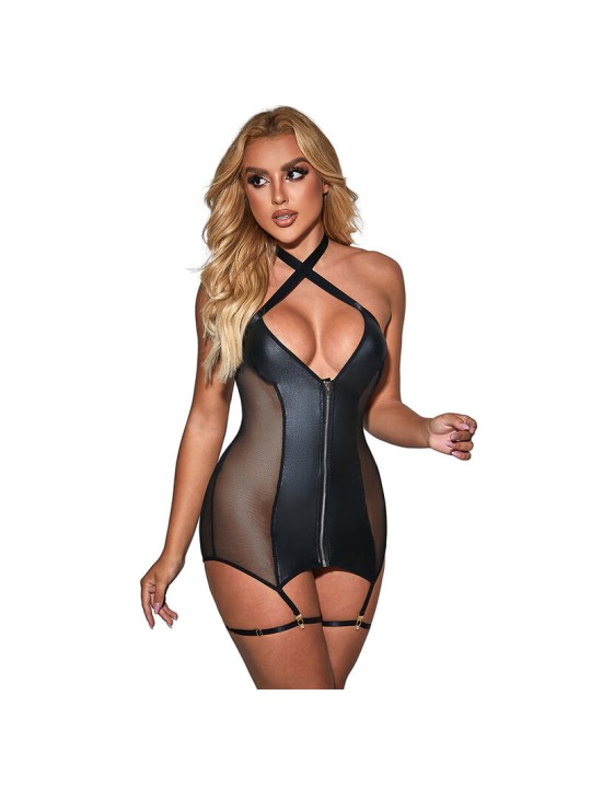 SUBBLIME - 954451 VESTIDO SEXY DE REJILLA CUERO NEGRO L/XL