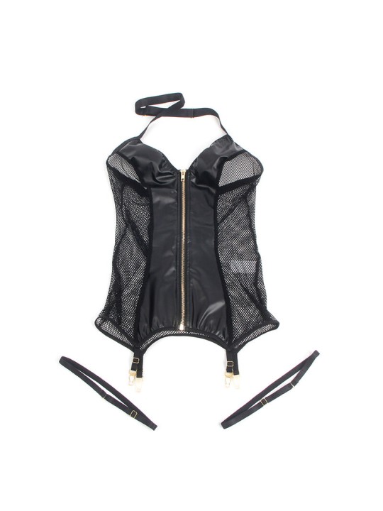 SUBBLIME - 954451 VESTIDO SEXY DE REJILLA CUERO NEGRO L/XL