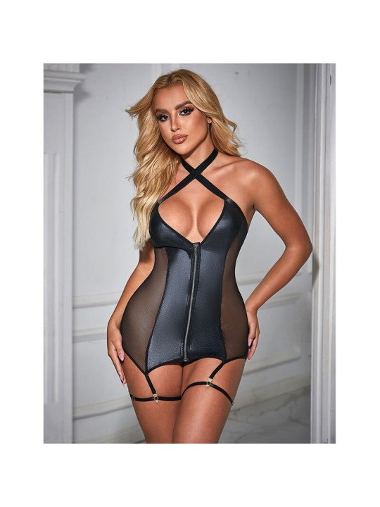 SUBBLIME - 954451 SEXY MESH DRESS LEATHER BLACK L/XL