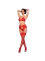 CHILIROSE - CR 4848 ROTER SPITZEN-BH + TANGA + STRÜMPFE SET L