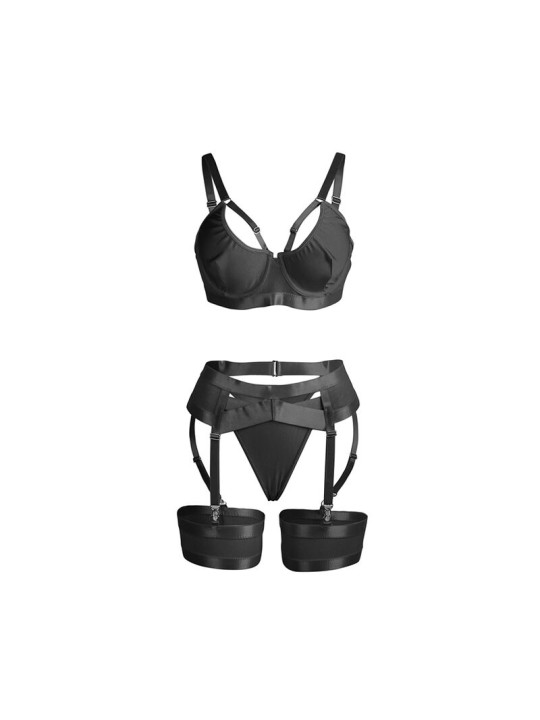 SUBBLIME - 955236 REGGISENO BONDAGE NERO CON GIARRETTIERA SET S/M