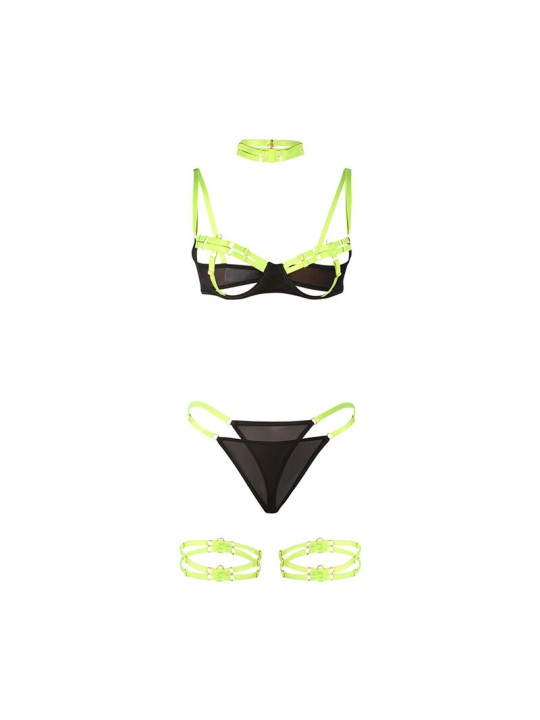 SUBBLIME - 955274 SET BH MET KETTING EN BEENDETAILS FLUORESCEREND GROE
