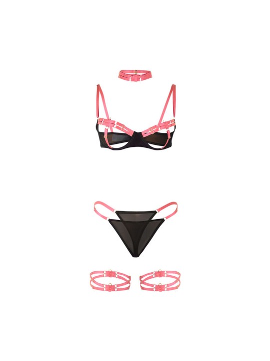 SUBBLIME - 955298 SET BH MET KETTING EN BEENDETAILS FLUORESCEREND ROZE