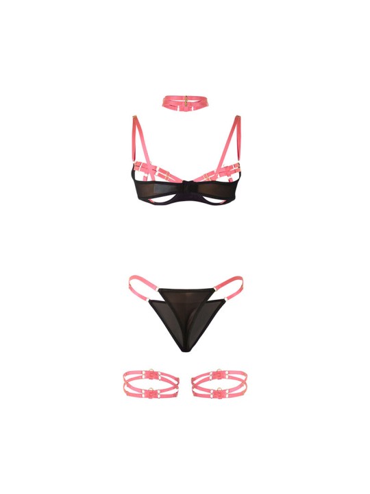 SUBBLIME - 955304 COMPLETO REGGISENO CON COLLANA E DETTAGLI GAMBA ROSA