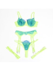 SUBBLIME - 955328 CONJUNTO DE SUTIÃ COM RENDA E LINHAS DE LIGA VERDE E