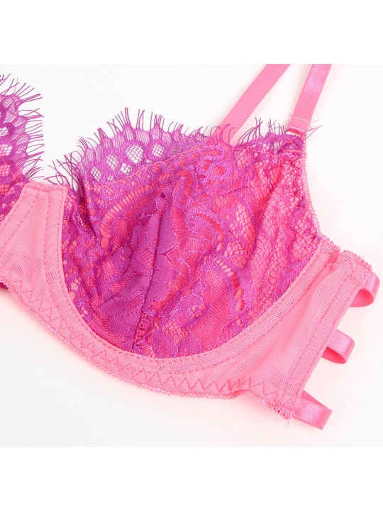 SUBBLIME - 955359 ROZE EN PAARSE KANTEN BH EN KORRELBANDEN SET S/M