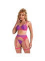 SUBBLIME - 955366 CONJUNTO DE SUTIÃ COM RENDA E LIGAS ROSA E ROXO L/XL