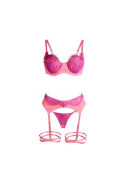 SUBBLIME - 955366 CONJUNTO DE SUTIÃ COM RENDA E LIGAS ROSA E ROXO L/XL