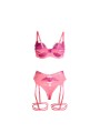 SUBBLIME - 955366 CONJUNTO DE SUTIÃ COM RENDA E LIGAS ROSA E ROXO L/XL
