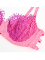 SUBBLIME - 955366 CONJUNTO DE SUTIÃ COM RENDA E LIGAS ROSA E ROXO L/XL