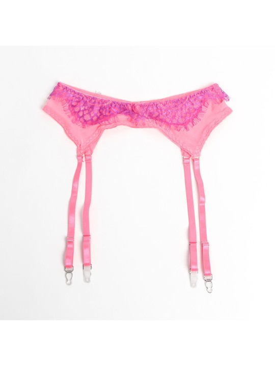 SUBBLIME - 955366 CONJUNTO DE SUTIÃ COM RENDA E LIGAS ROSA E ROXO L/XL