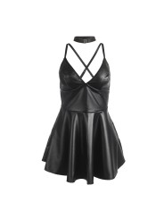 SUBBLIME - 955380 ROBE À BRETELLES EN CUIR NOIR L/XL