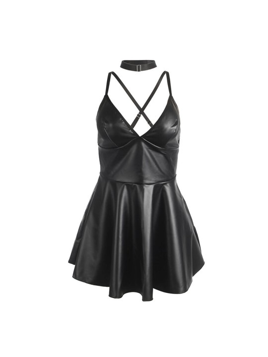 SUBBLIME - 955380 VESTIDO CON TIRANTES DE CUERO NEGRO L/XL