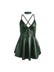 SUBBLIME - 955441 ABITO CON SPALLINE IN PELLE VERDE L/XL
