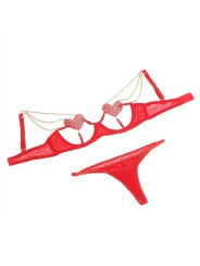 SUBBLIME - 955519 BRA SET WITH CHAINS AND MESH HEART RED S/M