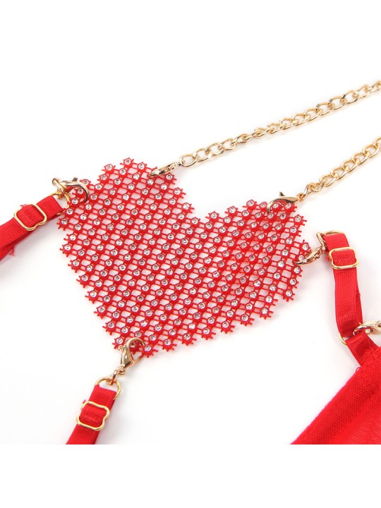 SUBBLIME - 955526 CONJUNTO DE SUTIÃ COM CORRENTES E MALHA CORAÇÃO VERM