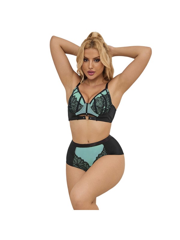 SUBBLIME - 955557 GRÜNES LACKLEDER-NETZ-ZIPPER-BH-SET S/M