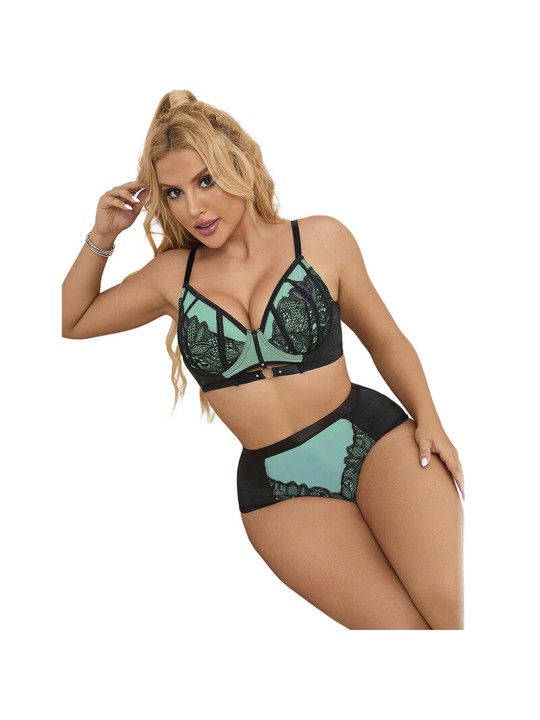 SUBBLIME - 955557 GROENE LAKLEDEREN MESH RITS BH SET S/M