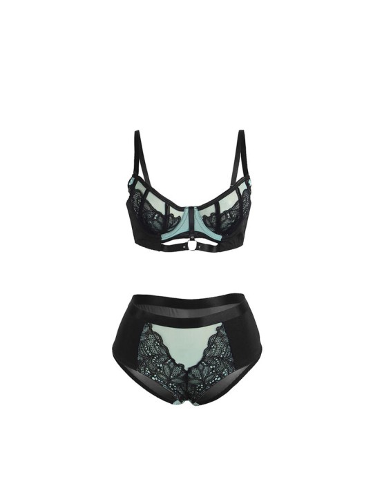 SUBBLIME - 955557 GRÜNES LACKLEDER-NETZ-ZIPPER-BH-SET S/M