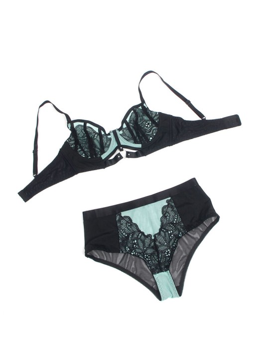 SUBBLIME - 955564 CONJUNTO DE SUTIÃ DE COURO VERDE COM ZÍPER DE MALHA 